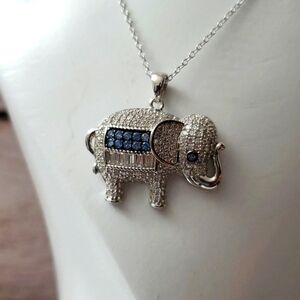 Sterling Silver 925 Elephant Diamond Simulants Necklace